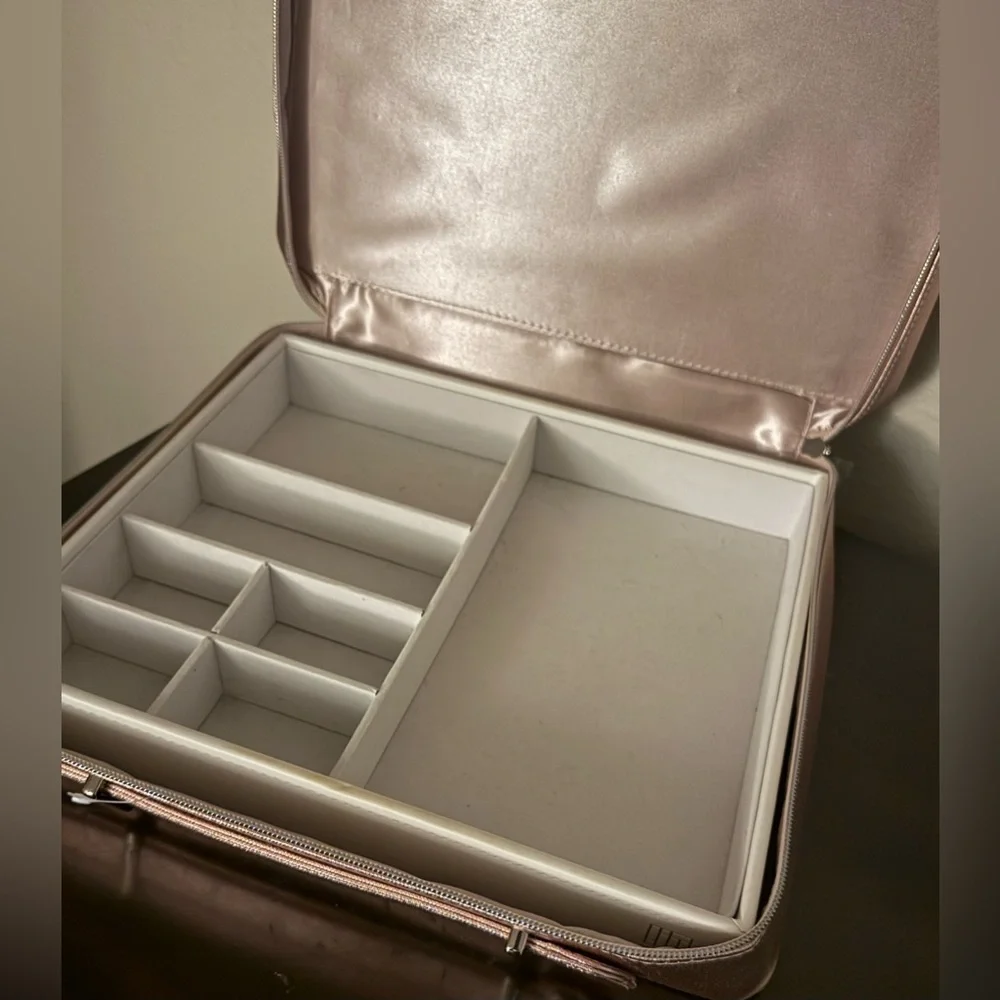 Lancôme Rose Gold Metallic Embossed Cosmetic Case | Satin Makeup Organizer Bag